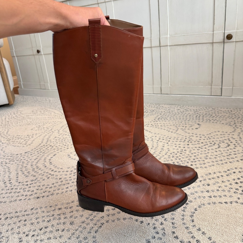 Carlo Rossetti Boots Women 6 Brown Leather Tall Riding Knee High Logo Zip Mexico
